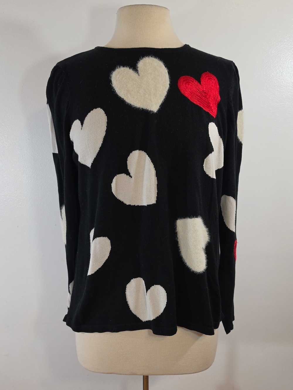 Chico's Heart Pattern Black & Red Sweater Large